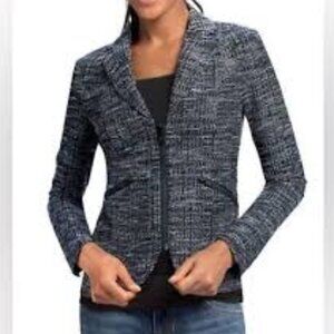 Cabi Midnight Tweed Navy Black Mingle Blazer Front Zipper Closure Size 8